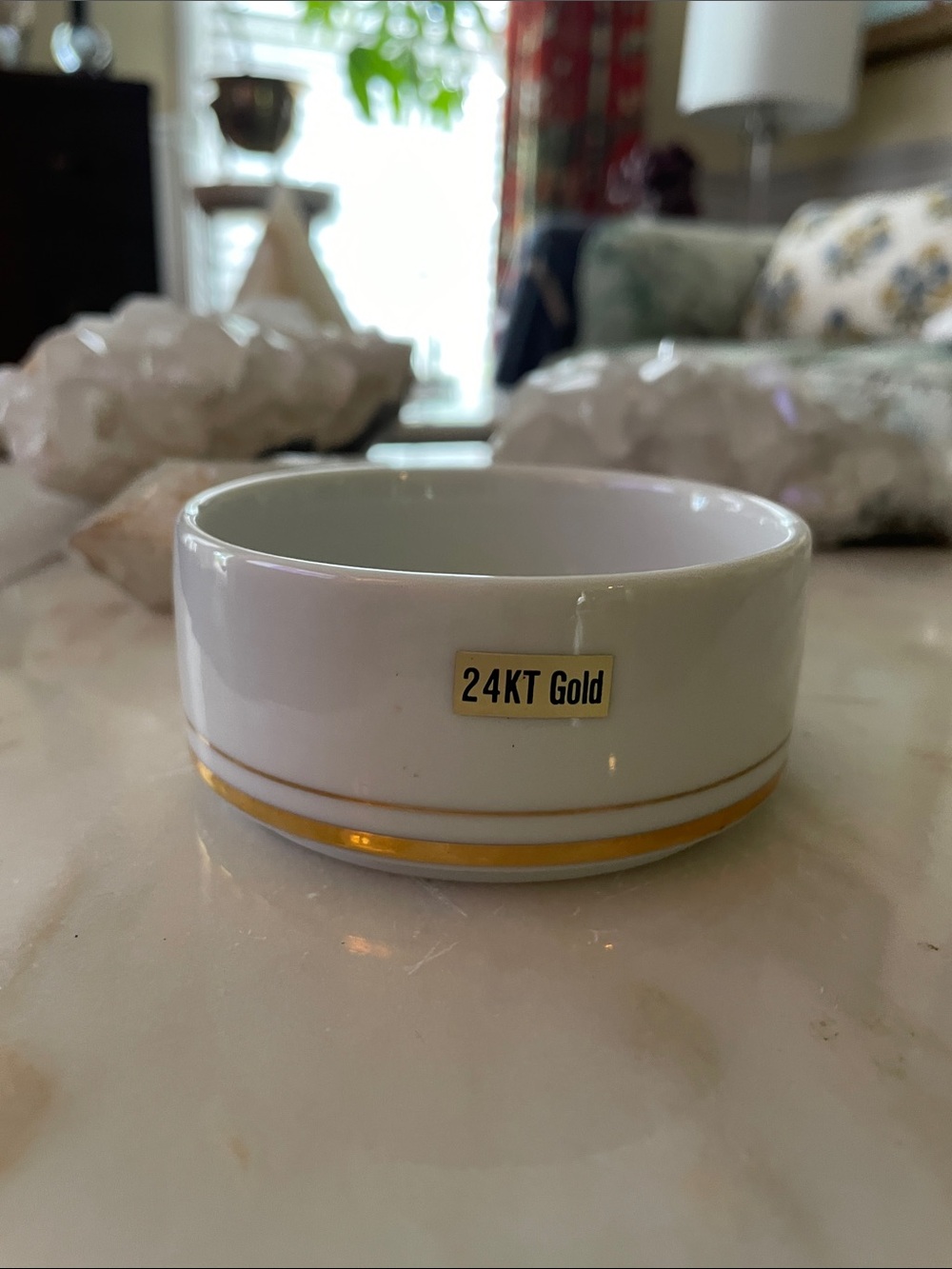 White Ceramic Trinket Dish with Gold Bands